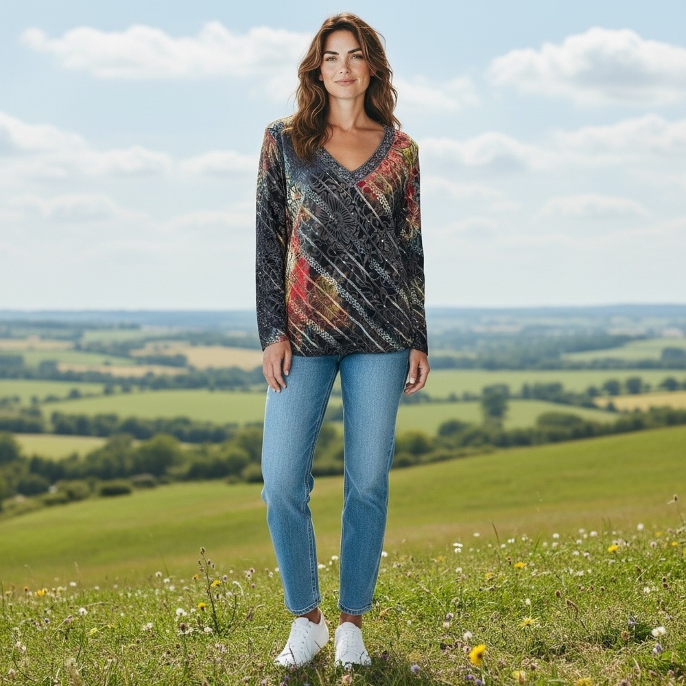 New Coldwater Creek Velvet Burnout Long Sleeve Top Size L
